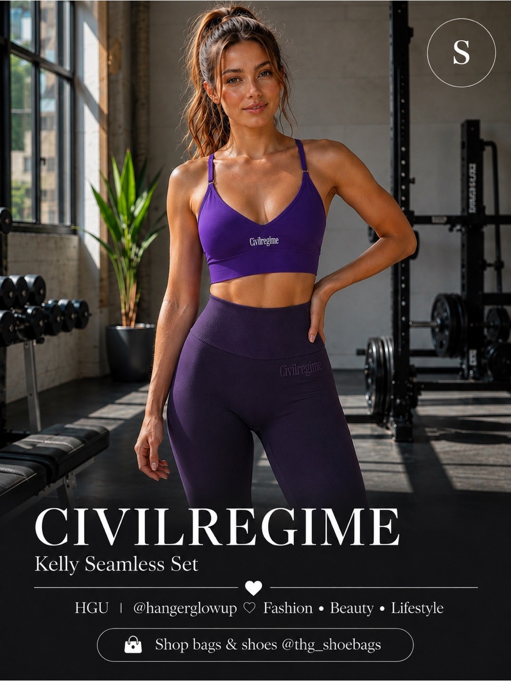 Civil Regime Kelly Seamless Bra Legging Bundle Purple Scrunch Set NWT S